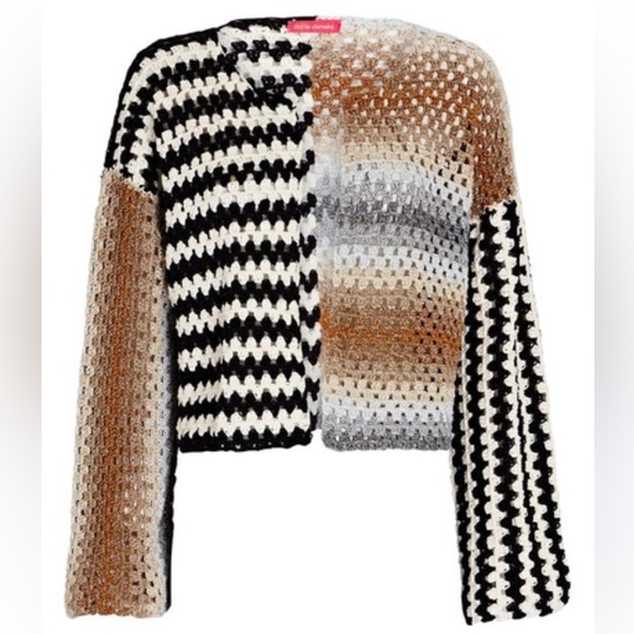 ROSE CARMINE Striped Crochet Cropped Cardigan In Multi- RARE- One size - NWOT - Picture 1 of 3